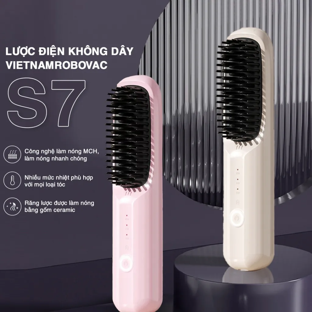 Ảnh Lược Điện Mini Tạo Kiểu Không Dây Vietnamrobovac S7_Răng lược làm bằng gốm Ceramic_Chăm Sóc Tóc Mềm Mượt 2