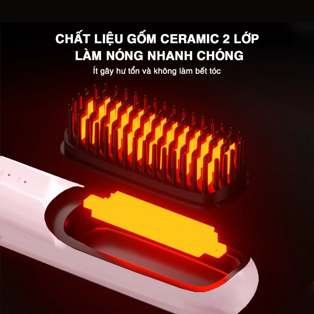 Ảnh Lược Điện Mini Tạo Kiểu Không Dây Vietnamrobovac S7_Răng lược làm bằng gốm Ceramic_Chăm Sóc Tóc Mềm Mượt 3