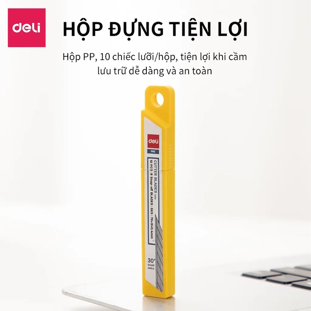 Ảnh Lưỡi Dao Rọc Giấy Deli Thép SK5 Sắc Bén, Không Rỉ, Cỡ Nhỏ Loại 13 Lưỡi - 10 Chiếc/hộp Bền Bỉ 3