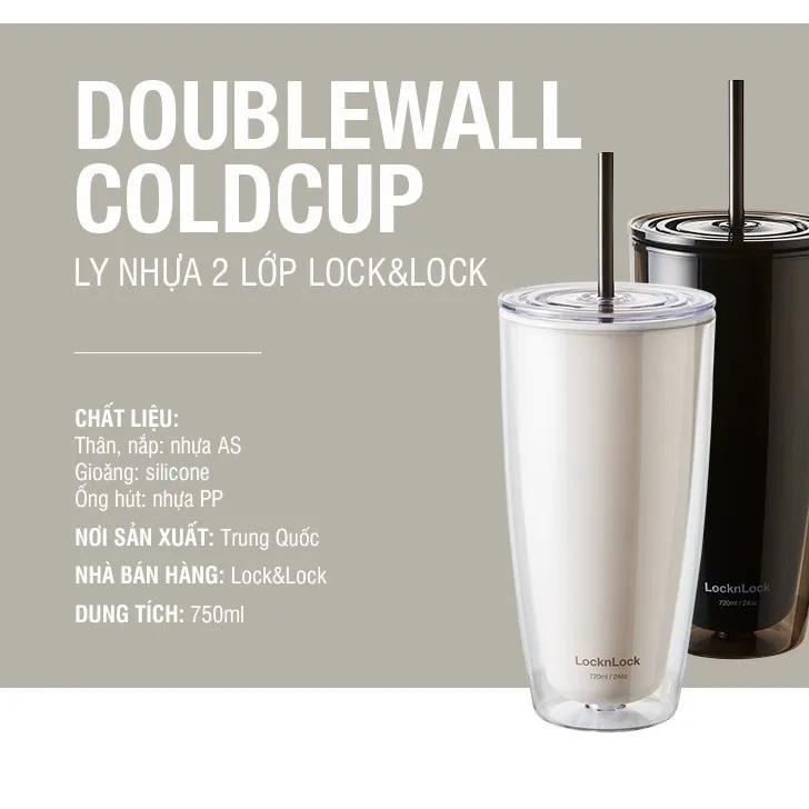 Ảnh Ly nhựa 2 lớp LnL kèm ống hút (KMKTT) LocknLock HAP507 750ml Tumbler/BC 2