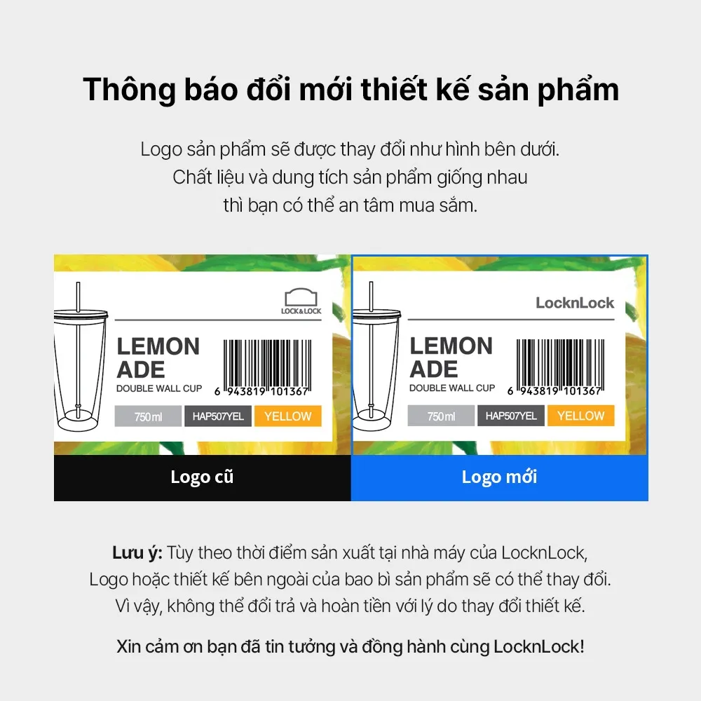 Ảnh Ly nhựa 2 lớp Lock&Lock kèm ống hút 750ml HAP507 1