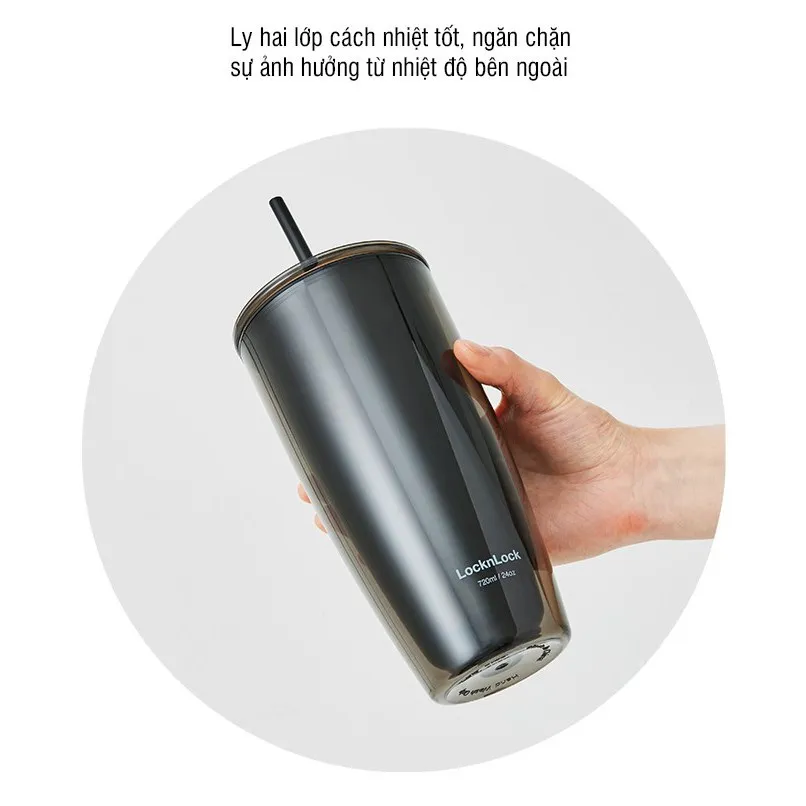 Ảnh Ly nhựa 2 lớp Lock&Lock kèm ống hút 750ml HAP507 2