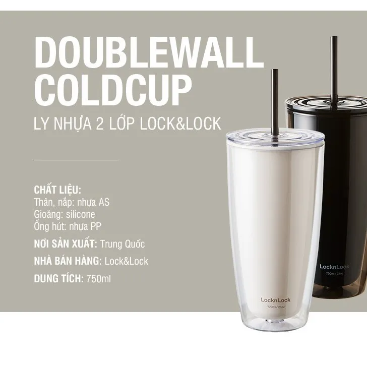 Ảnh Ly nhựa 2 lớp Lock&Lock kèm ống hút 750ml HAP507 3