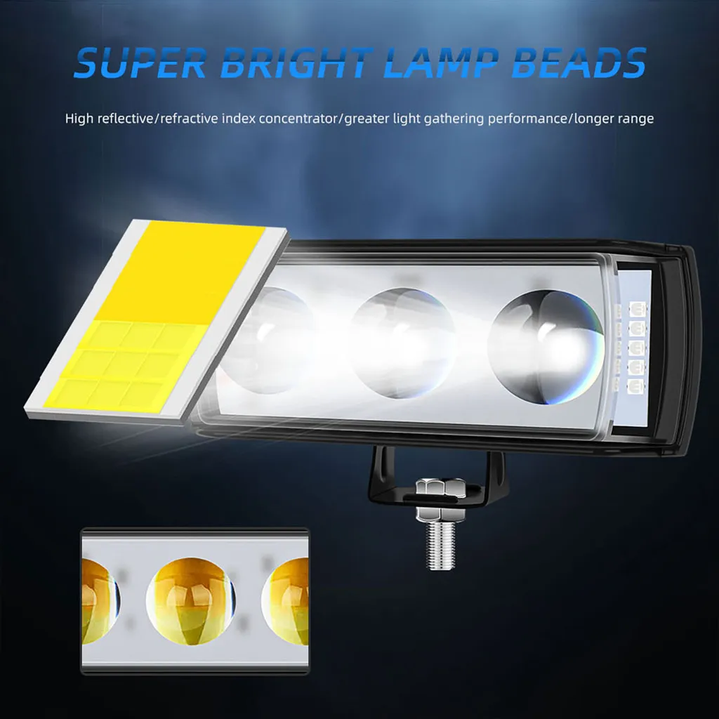 Ảnh Lymoyo 60W Đèn LED xe máy Đèn pha LED xe máy Đèn pha Đèn sương mù phía trước 6 chế độ Đèn sương mù phía trước Đèn LED cảnh báo Đèn trắng vàng đỏ xanh nhấp nháy 4