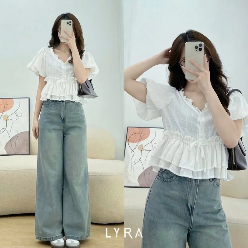 Ảnh LYRA - Áo baby doll tay phồng xòe bèo cổ V tiểu thư - VSYAC0277 1