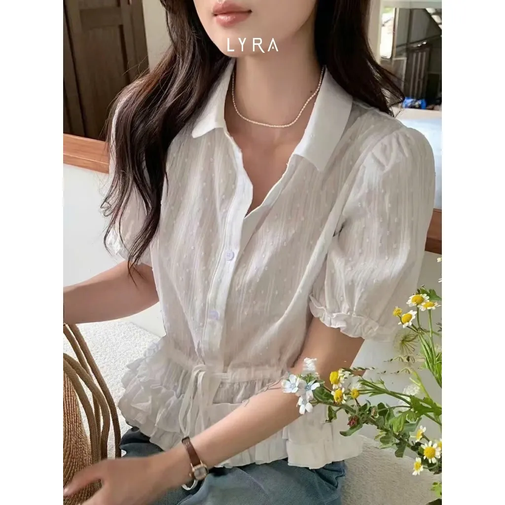 Ảnh LYRA - Áo cách điệu rút dây eo tay ngắn phối bèo - CSYAC0289 3