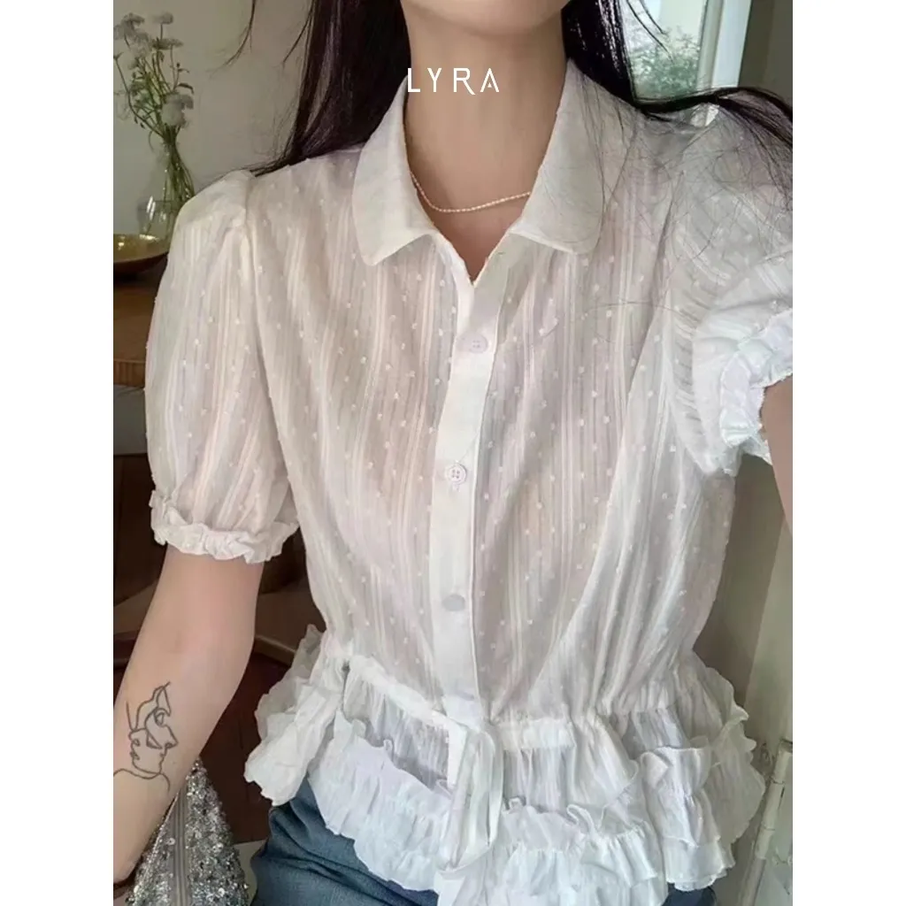 Ảnh LYRA - Áo cách điệu rút dây eo tay ngắn phối bèo - CSYAC0289 4