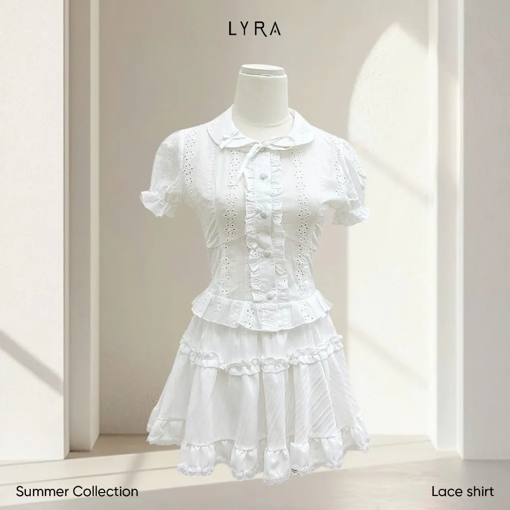 Ảnh LYRA - Áo sơ mi ngắn tay thiết kế, Áo kiểu nữ cổ nơ viền ren chất thô boi trẻ trung kiểu Hàn - LWNAO021 2