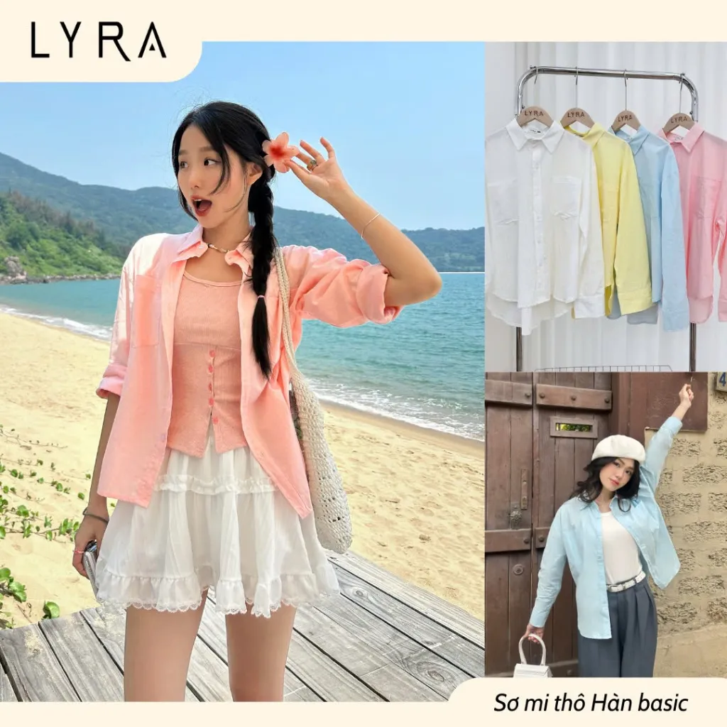 Ảnh LYRA - Áo sơ mi nữ dài tay form rộng hai túi kiểu dáng basic, chất cotton thô Hàn cao cấp LWNSM009 1