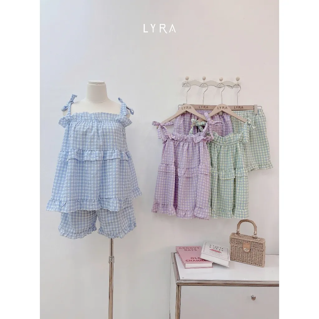 Ảnh LYRA - Bộ đồ ngủ hè 2 dây thắt nơ dáng babydoll, set đũi pijama họa tiết caro freesize thoải mái thoáng mát - LWNSE011 2