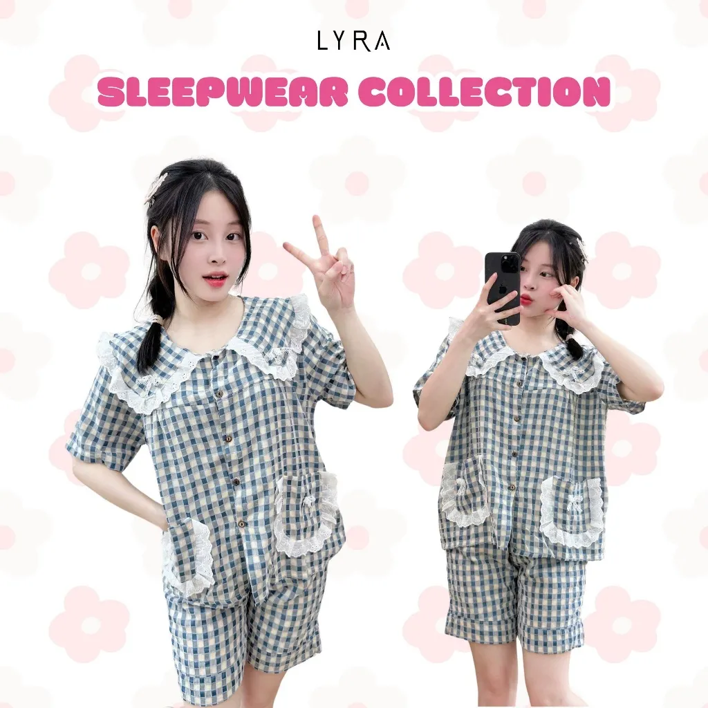 Ảnh LYRA - Bộ đồ ngủ họa tiết kẻ caro phối túi ren tiểu thư, đồ ngủ mặc nhà chất thô thoáng mát - LWNSE009 1