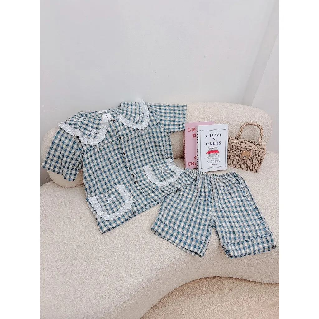 Ảnh LYRA - Bộ đồ ngủ họa tiết kẻ caro phối túi ren tiểu thư, đồ ngủ mặc nhà chất thô thoáng mát - LWNSE009 4