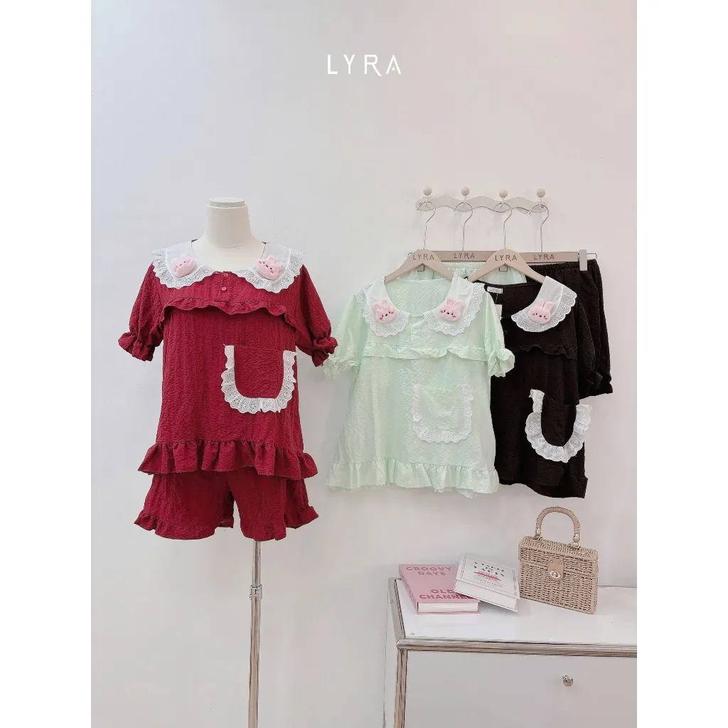 Ảnh LYRA - Bộ đồ ngủ nữ hình thỏ nổi cổ bèo phối túi viền ren, set đũi pijama thoải mái thoáng mát - LWNSE013 2