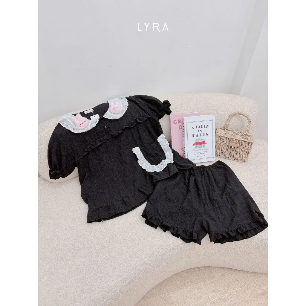 Ảnh LYRA - Bộ đồ ngủ nữ hình thỏ nổi cổ bèo phối túi viền ren, set đũi pijama thoải mái thoáng mát - LWNSE013 3