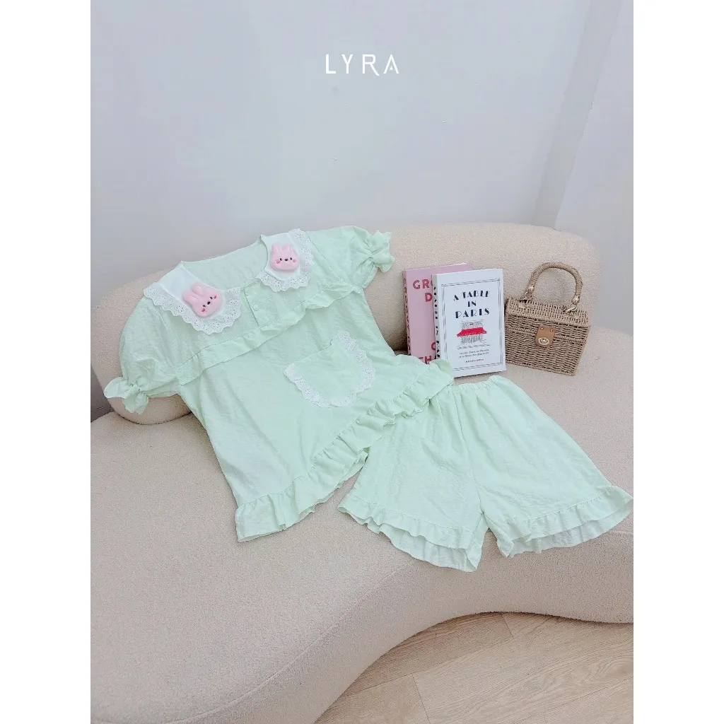 Ảnh LYRA - Bộ đồ ngủ nữ hình thỏ nổi cổ bèo phối túi viền ren, set đũi pijama thoải mái thoáng mát - LWNSE013 4