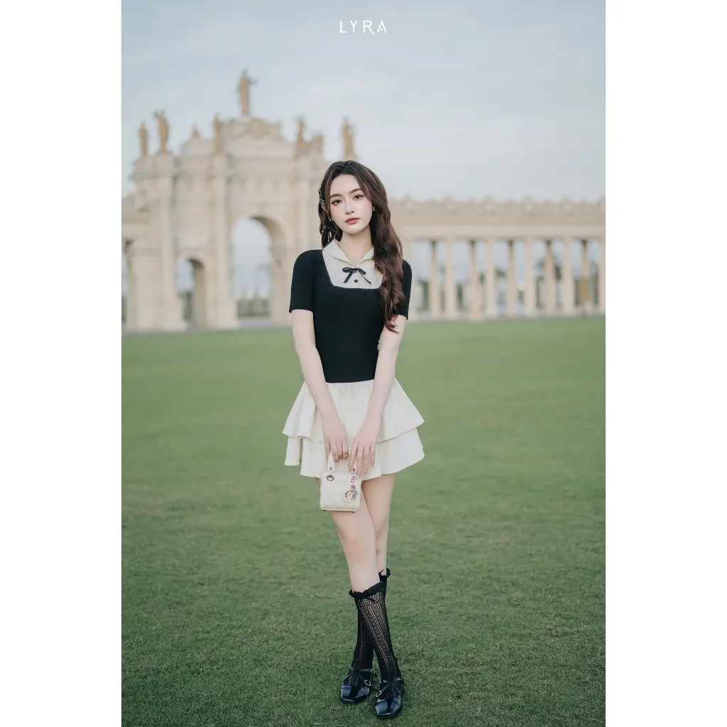 Ảnh LYRA DESIGN - Váy đầm nữ ngắn tay thiết kế Meli Dress cổ yếm cách điệu phối nơ chân váy xòe style tiểu thư - LWNVD030 2