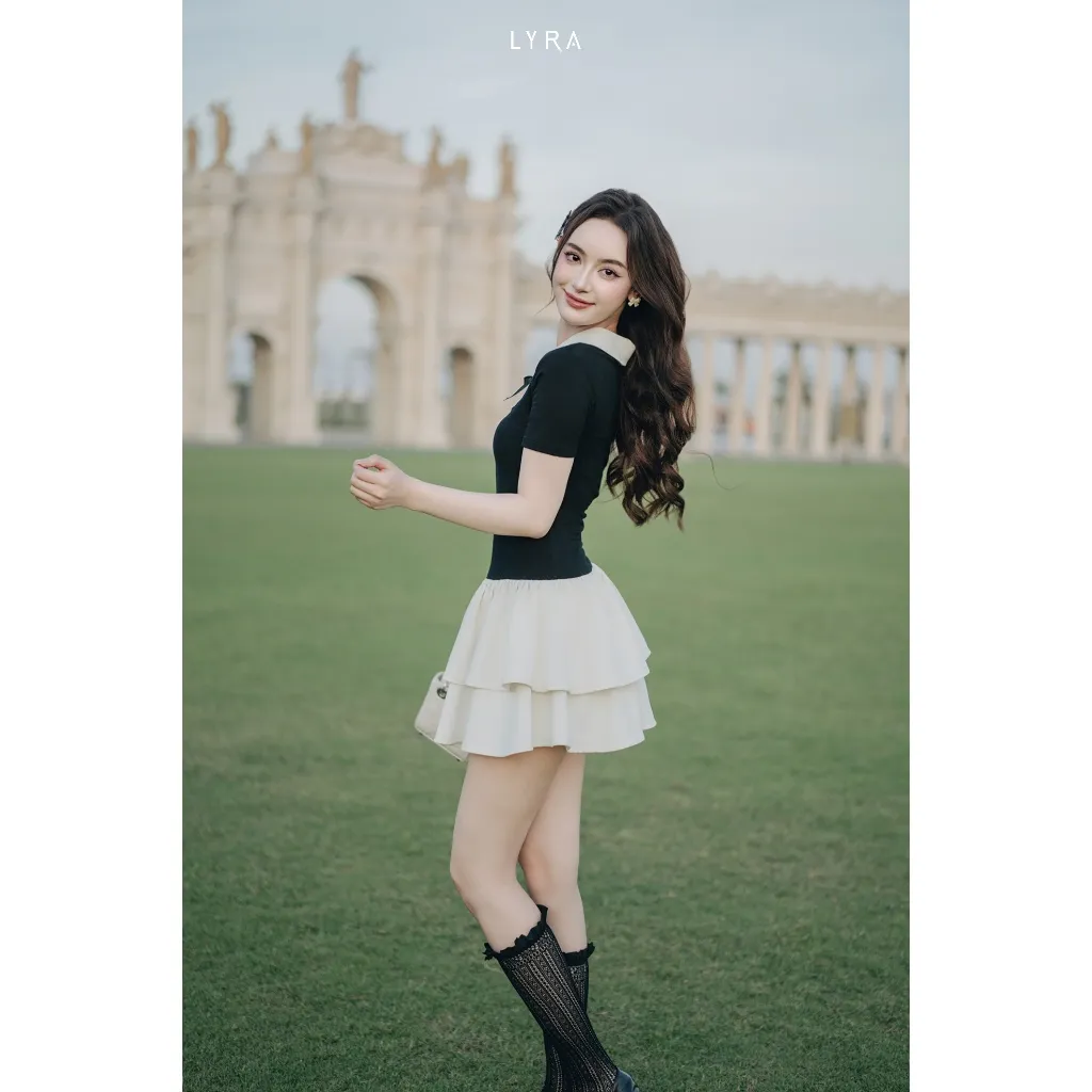 Ảnh LYRA DESIGN - Váy đầm nữ ngắn tay thiết kế Meli Dress cổ yếm cách điệu phối nơ chân váy xòe style tiểu thư - LWNVD030 3