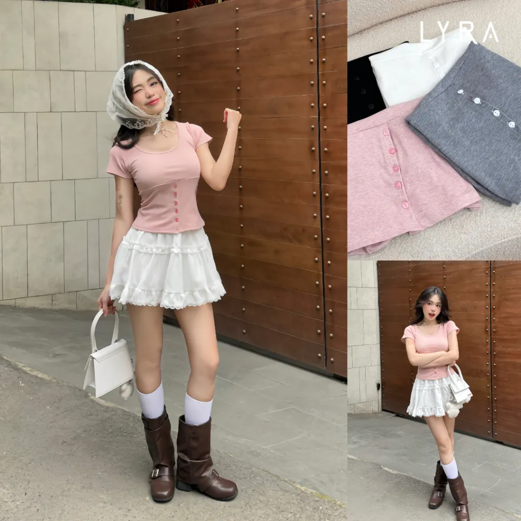 Ảnh LYRA-Áo thun ôm body dây lưng cúc dọc mặc 2 kiểu, chất thun gân co dãn mạnh 4 chiều thấm mồ hôi LWNAP001 1