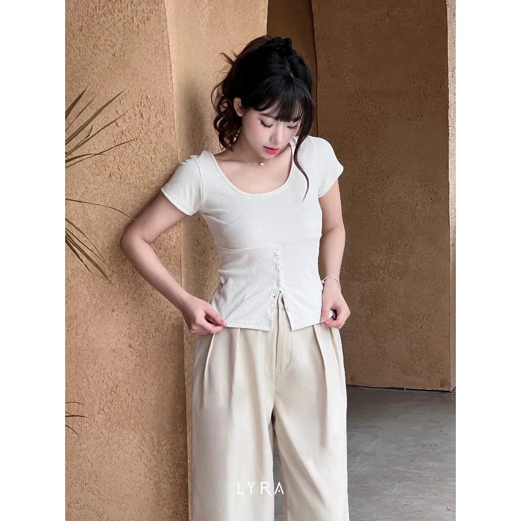 Ảnh LYRA-Áo thun ôm body dây lưng cúc dọc mặc 2 kiểu, chất thun gân co dãn mạnh 4 chiều thấm mồ hôi LWNAP001 2