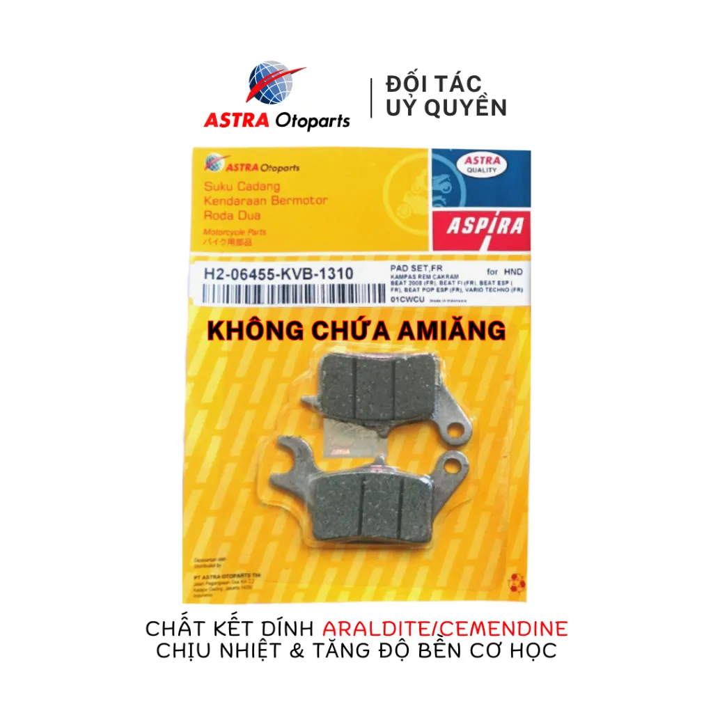 Ảnh Má phanh dầu (bố thắng đĩa) ASPIRA cho xe Honda Air Blade 125, SH 125, Vision 110, Lead 110 mã H2-06455-KVB-1310 1