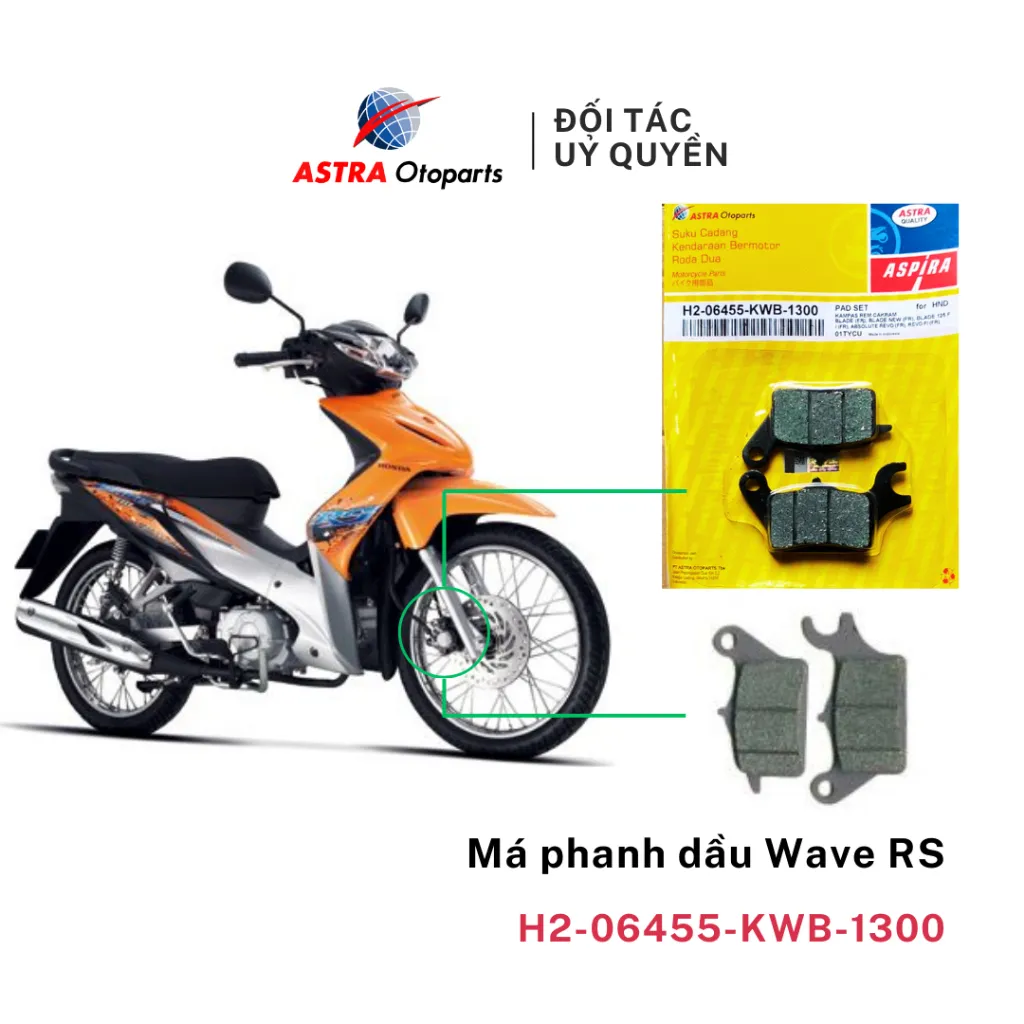 Ảnh Má phanh dầu (bố thắng đĩa) ASPIRA cho Honda Wave 110, Wave RS, Winner, Fu Neo mã H2-06455-KWB-1300 1