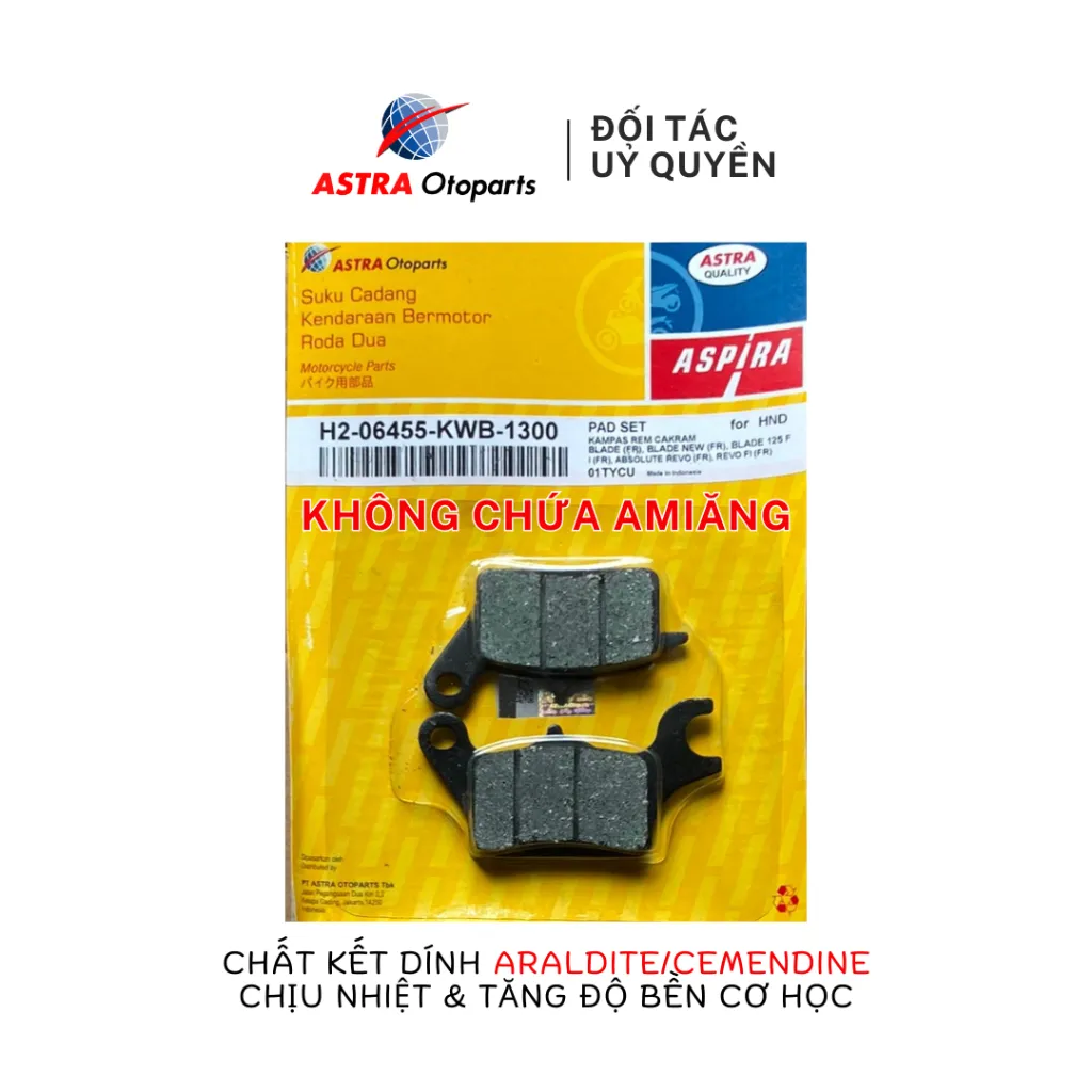 Ảnh Má phanh dầu (bố thắng đĩa) ASPIRA cho Honda Wave 110, Wave RS, Winner, Fu Neo mã H2-06455-KWB-1300 2