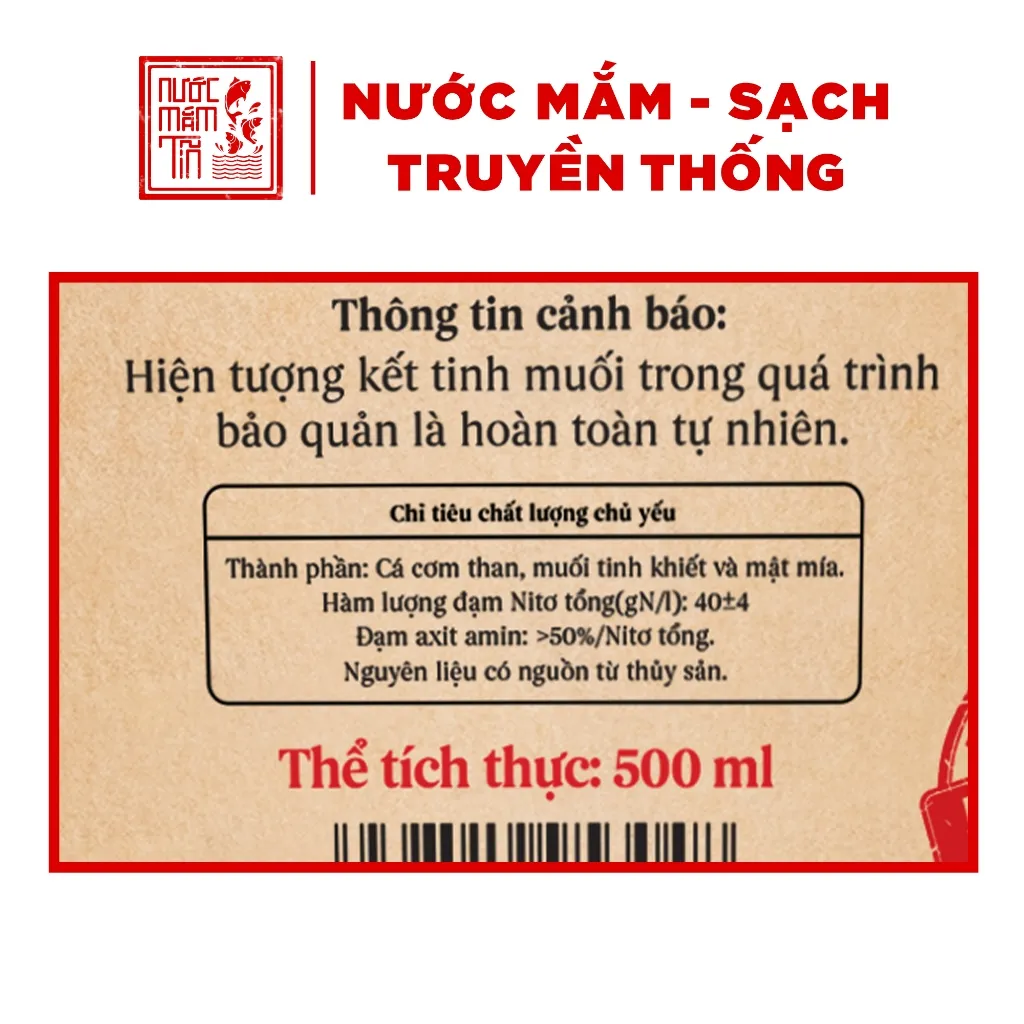 Ảnh Mắm Tĩn Nhãn Đỏ Độ Đạm 40N Chai Thủy Tinh 500ml/chai Rin Nguyên Chất Truyền Thống Sạch 2
