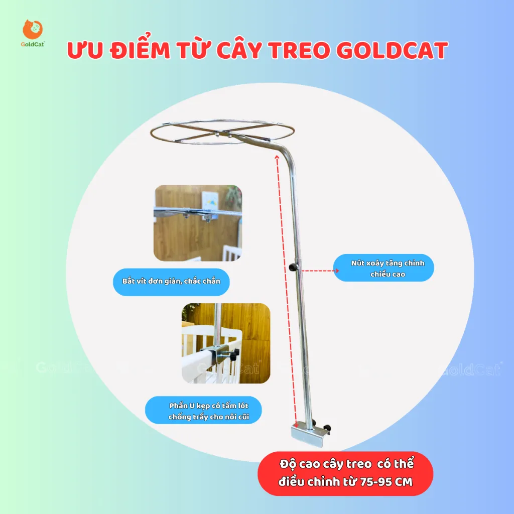 Ảnh Màn Cũi Cho Bé GOLDCAT Và Cây Treo, Mắt Lưới Thoáng Khí Chống Muỗi Và Trùng,Khung Treo Tăng Chỉnh Độ Cao Thông Minh 2