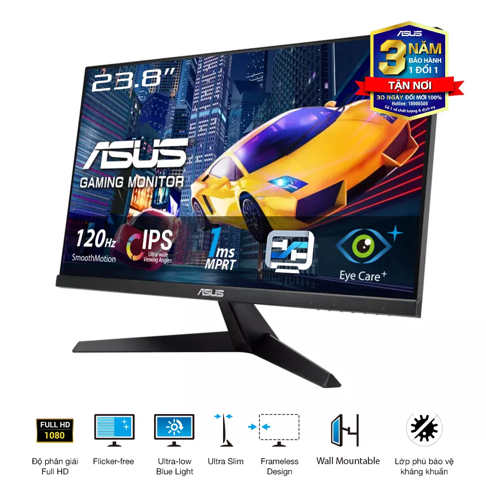 Ảnh Màn Hình Bảo Vệ Mắt ASUS VY249HGR 23.8" IPS 1ms MPRT 120Hz Full HD Viền Mỏng Eye Care Plus Lớp phủ bảo vệ kháng khuẩn 1