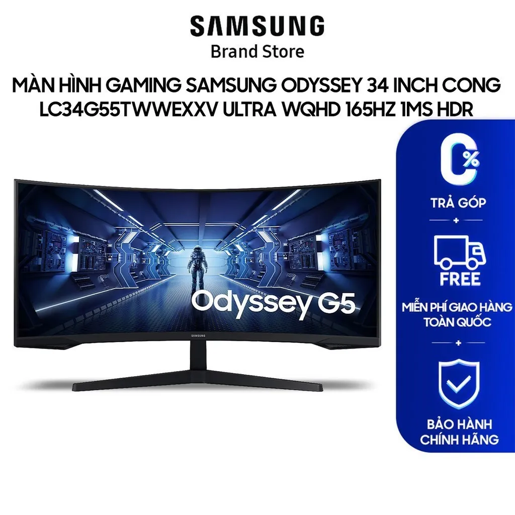 Ảnh Màn hình Gaming Samsung Odyssey 34 inch Cong LC34G55TWWEXXV Ultra WQHD 165Hz 1ms HDR 1
