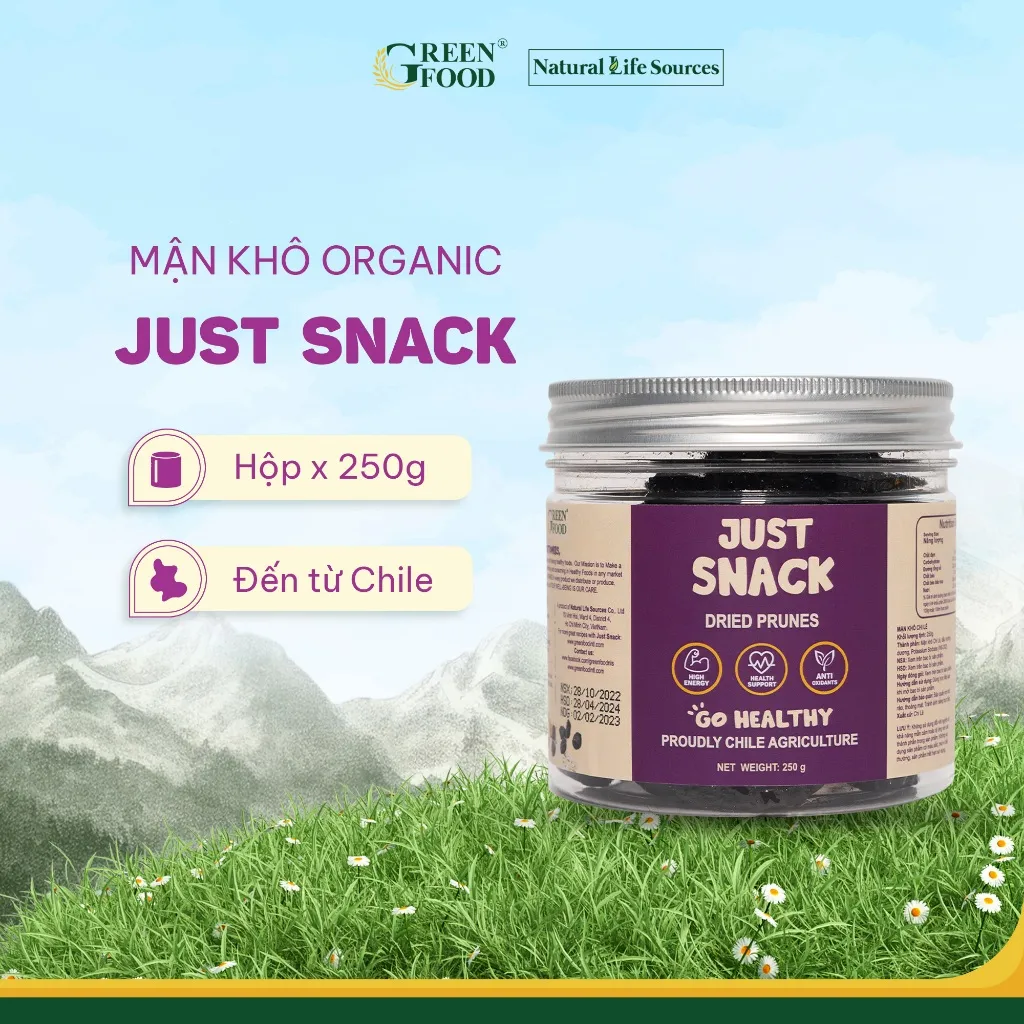 Ảnh Mận khô Chile Dried Prunes Just Snack thương hiệu Green Food kích cỡ medium | Hộp 250g 1