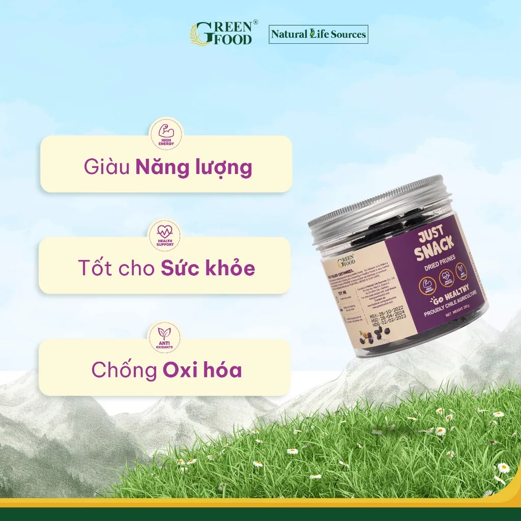 Ảnh Mận khô Chile Dried Prunes Just Snack thương hiệu Green Food kích cỡ medium | Hộp 250g 2