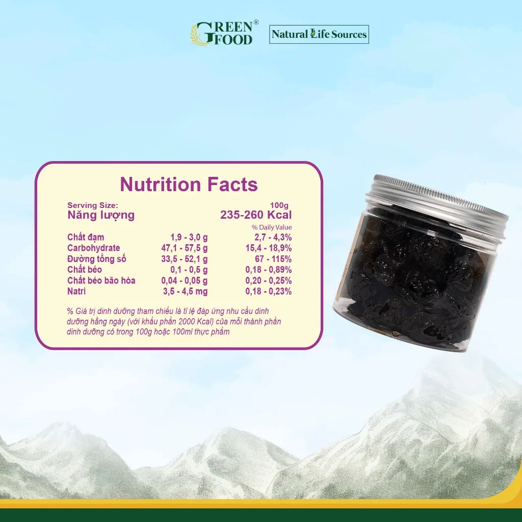 Ảnh Mận khô Chile Dried Prunes Just Snack thương hiệu Green Food kích cỡ medium | Hộp 250g 3