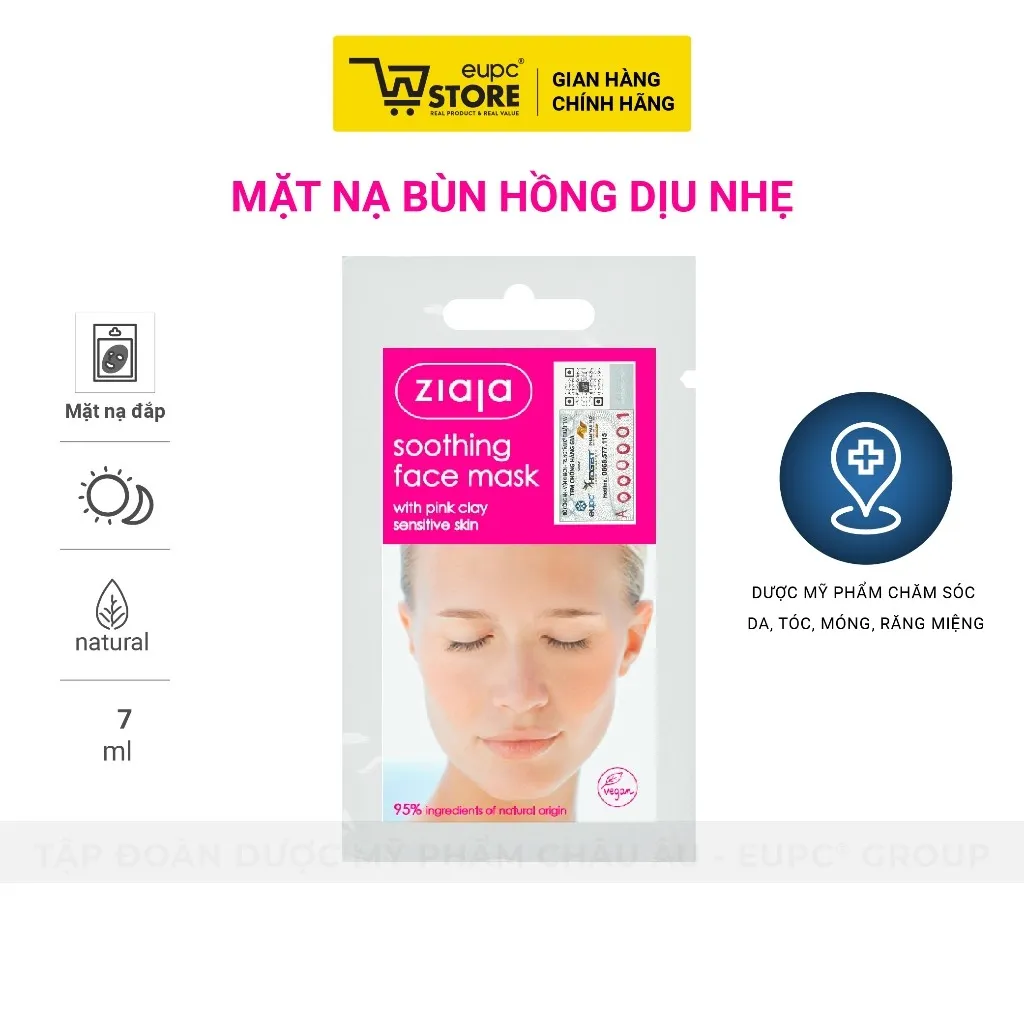 Ảnh Mặt Nạ Bùn Hồng Dịu Nhẹ Ziaja 7ml Nguồn Gốc Tự Nhiên Giúp Làm Dịu Và Hỗ Trợ Giảm Mẩn Đỏ Da EUPC STORE 1