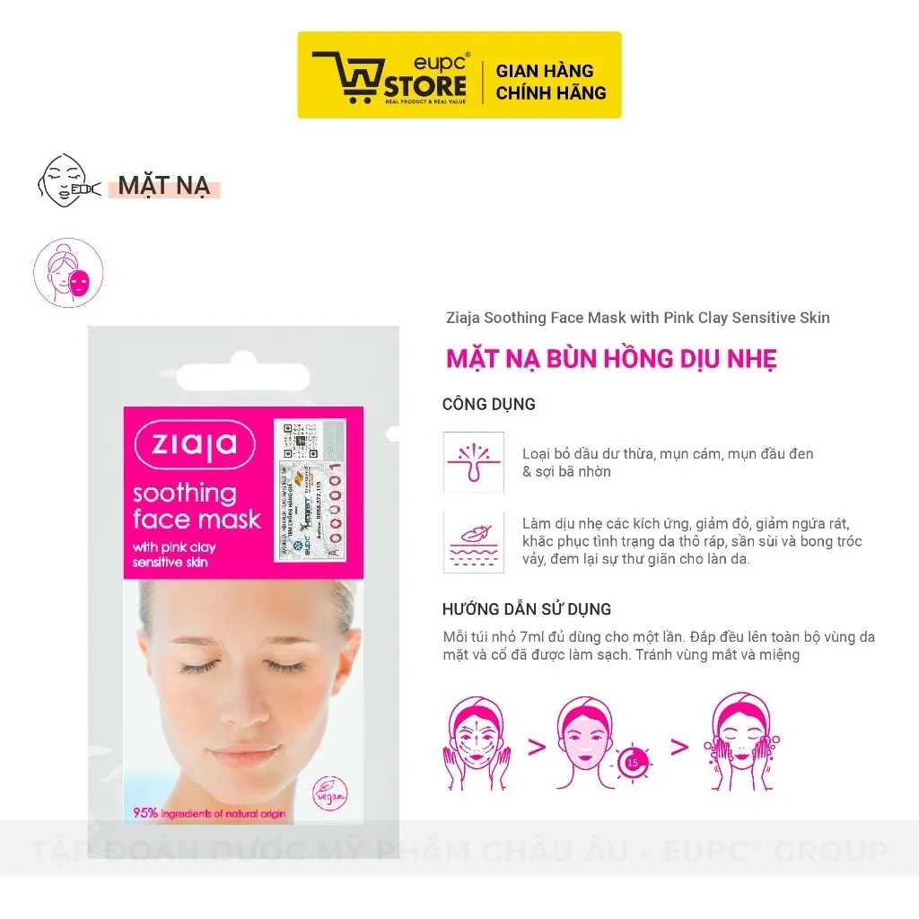 Ảnh Mặt Nạ Bùn Hồng Dịu Nhẹ Ziaja 7ml Nguồn Gốc Tự Nhiên Giúp Làm Dịu Và Hỗ Trợ Giảm Mẩn Đỏ Da EUPC STORE 3