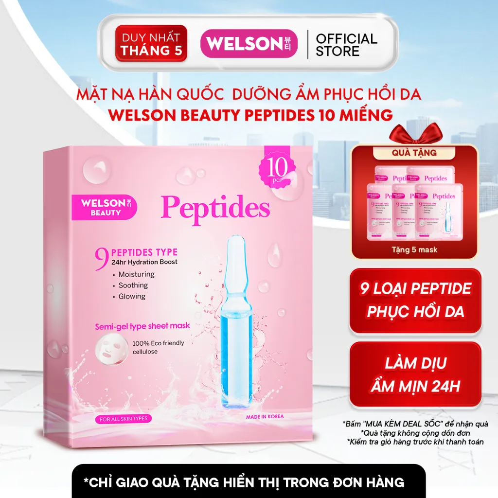 Ảnh Mặt Nạ Dưỡng Ẩm Hàn Quốc Công Nghệ Semi Gel Giúp Da Căng Mịn Sáng Da Welson Beauty Peptides 10 Miếng/Hộp 1