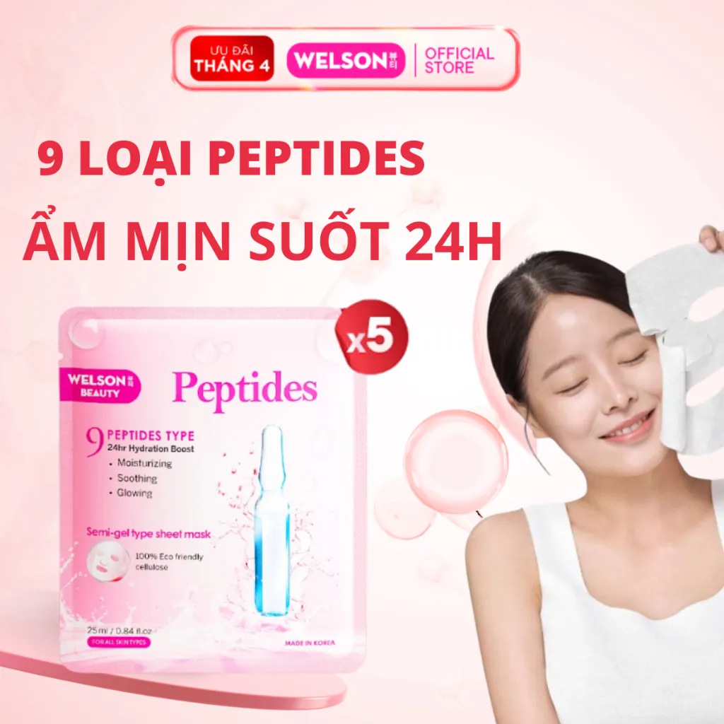Ảnh Mặt Nạ Dưỡng Ẩm Hàn Quốc Công Nghệ Semi Gel Giúp Da Căng Mịn Sáng Da Welson Beauty Peptides 5 Miếng 2