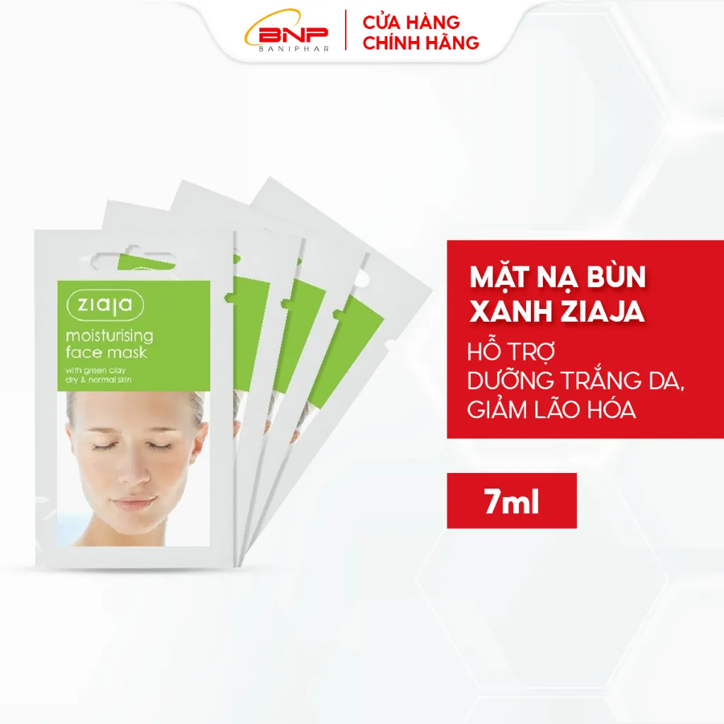 Ảnh Mặt nạ dưỡng trắng da, chống lão hóa Ziaja Moisturising Face Mask with Green Clay dạng bùn xanh 7ml 1