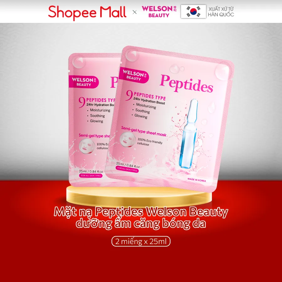 Ảnh Mặt Nạ Hàn Quốc Dưỡng Ẩm Phục Hồi Da Welson Beauty Peptides 2 miếng 1