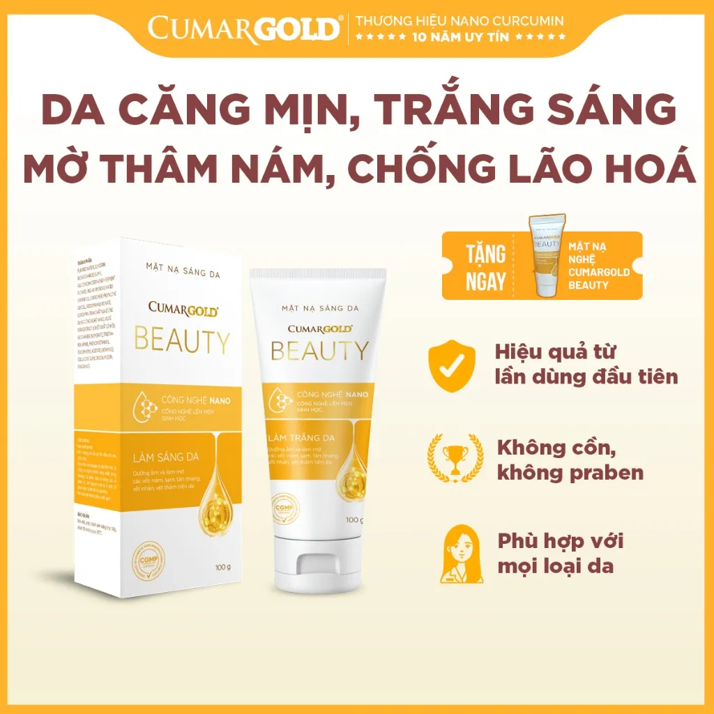 Ảnh Mặt nạ sáng da CumarGold Beauty giúp hỗ trợ mờ thâm nám, dưỡng sáng da từ nghệ Nano curcumin - CMB02 1