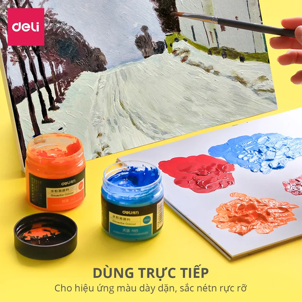 Ảnh Màu Nước Goat Gouache Deli Pha Sẵn Dạng Hũ 100ml Cao Cấp - Màu Đậm Đặc Mịn Dễ Hòa Trộn Vẽ Tranh Tô Màu Chuyên Nghiệp 4
