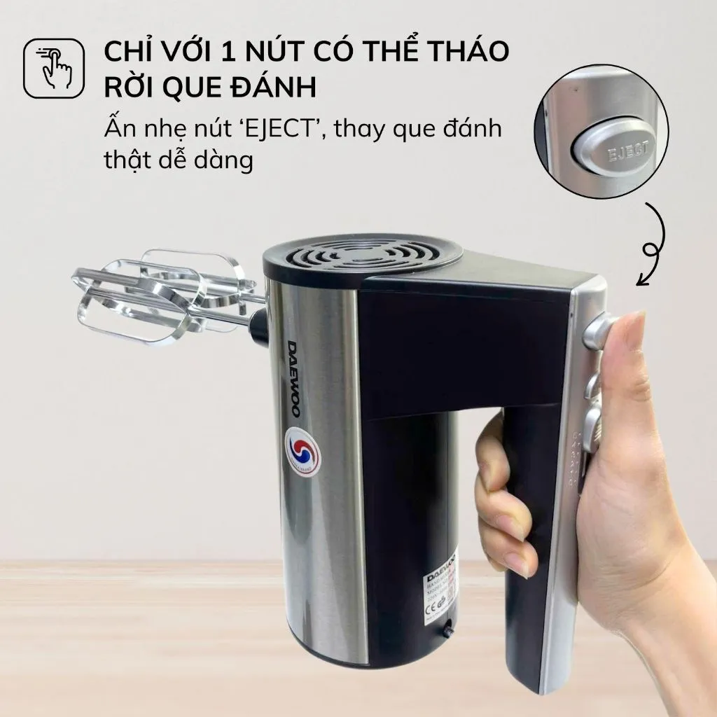 Ảnh Máy đánh trứng Daewoo DWHM-831S với 5 tốc độ, công suất 250W kèm 4 que inox, bảo hành 12 tháng 3