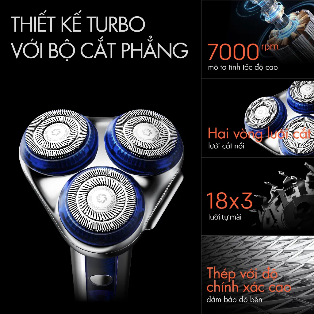 Ảnh Máy cạo râu coocaa Lightsaber KKGJ031-Chuyên Gia Cạo Râu, Thiết Kế Turbo Với Bộ Cắt Phẳng, Mạ Kim Loại, Chống Nước IPX7 1