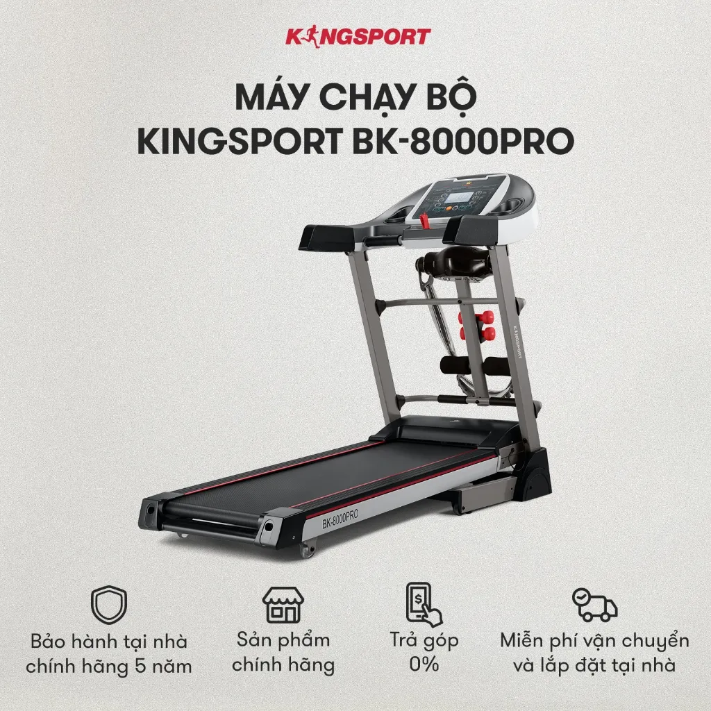 Ảnh Máy chạy bộ KINGSPORT BK-8000 Pro đa năng, nâng dốc tự động 18%tốc độ tối đa 14km/h, kèm đai massage và thanh gập bụng 1