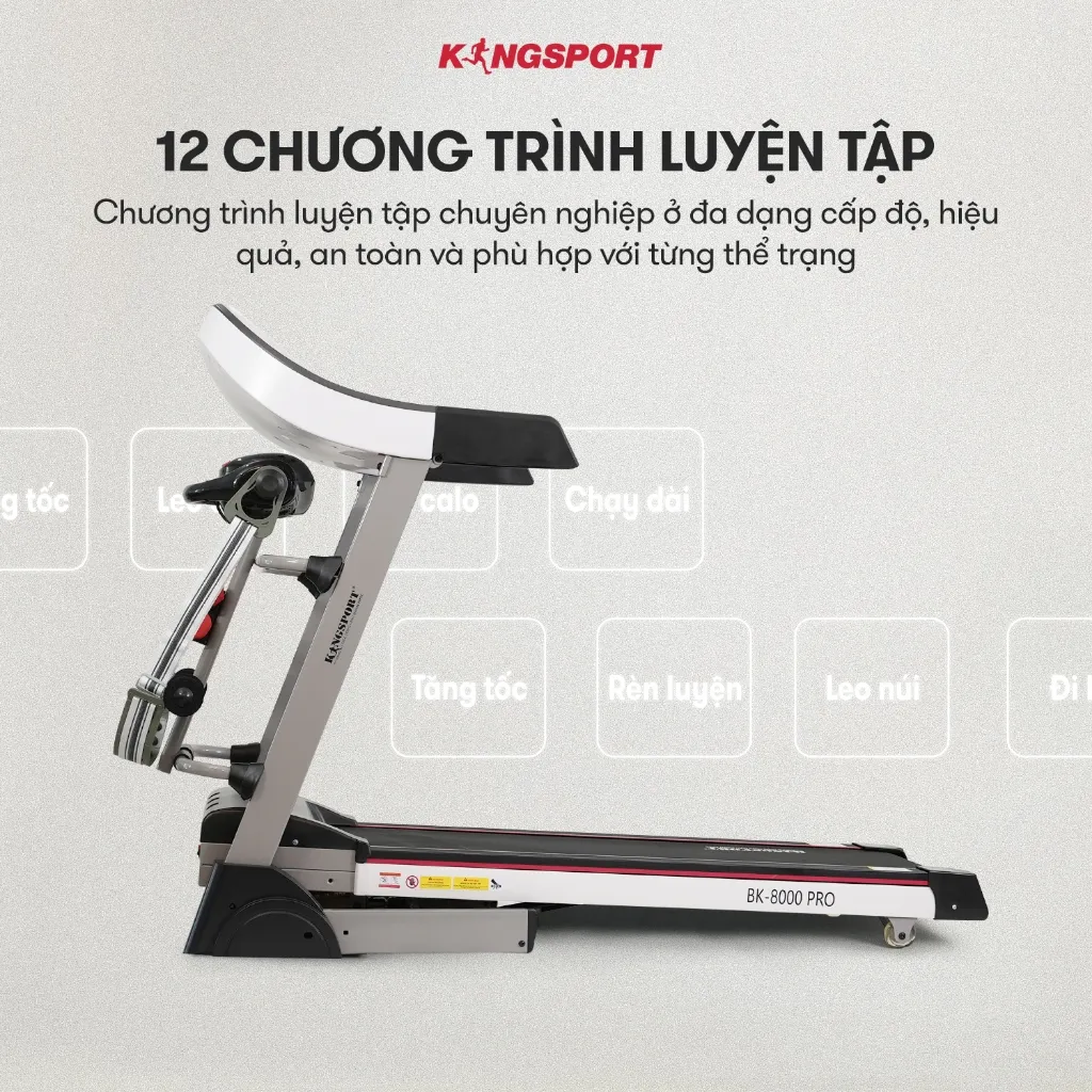 Ảnh Máy chạy bộ KINGSPORT BK-8000 Pro đa năng, nâng dốc tự động 18%tốc độ tối đa 14km/h, kèm đai massage và thanh gập bụng 4