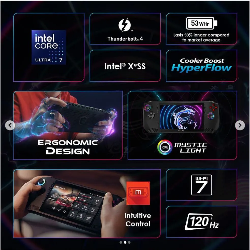 Ảnh Máy chơi game cầm tay MSI Claw A1M (Intel Ultra 7-155H | 16GB DDR5 | 512GB | Win11) 1