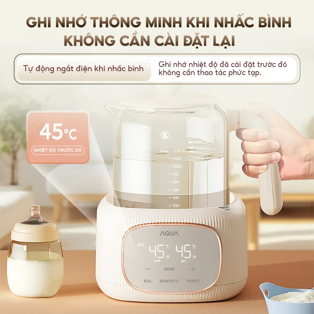 Ảnh Máy đun nước pha sữa AQUA MH121T khử clo, đun siêu tốc, nút ghi nhớ riêng cho ba mẹ, ông bà 4