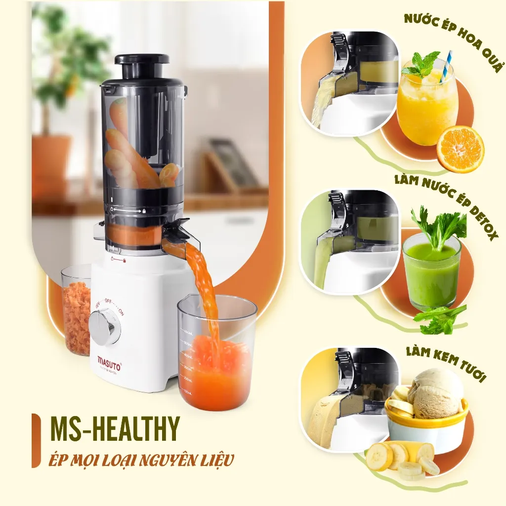 Ảnh Máy Ép Chậm Masuto  Ms Healthy Ép Trái Cây Nguyên Quả Kiệt Bã Dung Tích 0,6L Làm Nước Ép 3