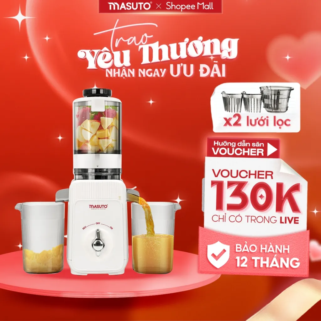 Ảnh Máy Ép Chậm Masuto MSJuice Thế Hệ Mới 120W - 0,6L Ép Nguyên Quả Kiệt Bã, Máy Ép Trái Cây, Ép Cần Tây,Làm Nước Ép Hoa Quả 1