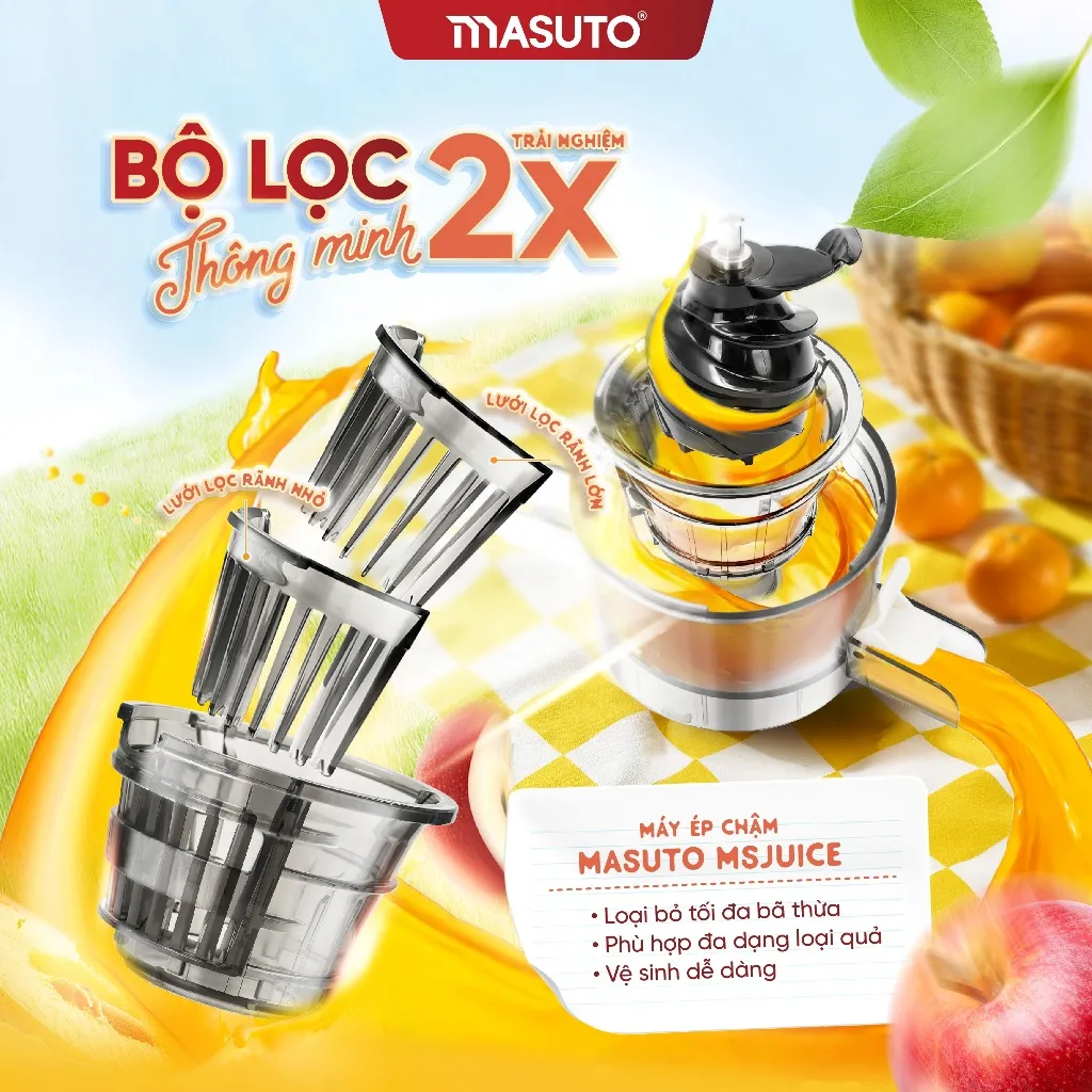 Ảnh Máy Ép Chậm MASUTO phiên bản mới 0,6L-120W Ép Cần Tây, Cà Rốt Detox, Làm Kem, Máy Ép Trái Cây Hoa Quả Kiệt Bã 2